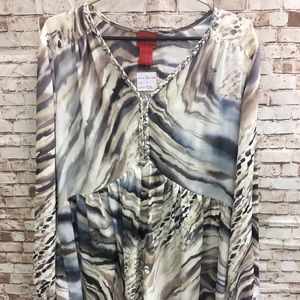 New V Cristina Animal Print Flow Blouse Top XL